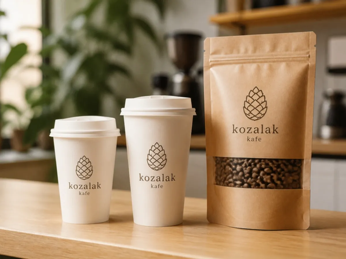 Kozalak Kafe karton bardak ve kahve paketi