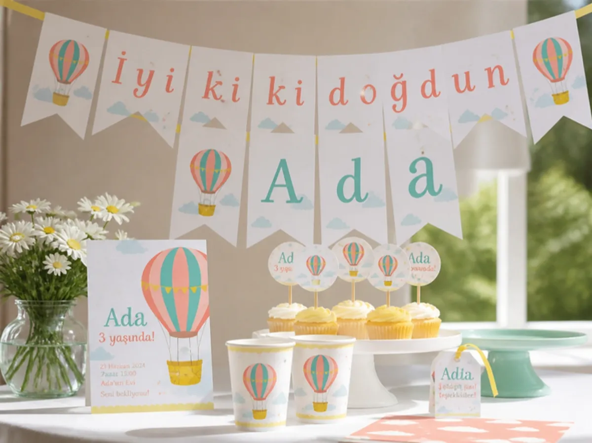 Balon temalı doğum günü parti baskıları
