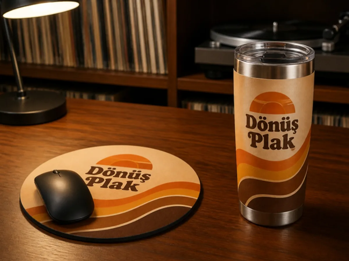 Dönüş Plak retro mousepad ve termos